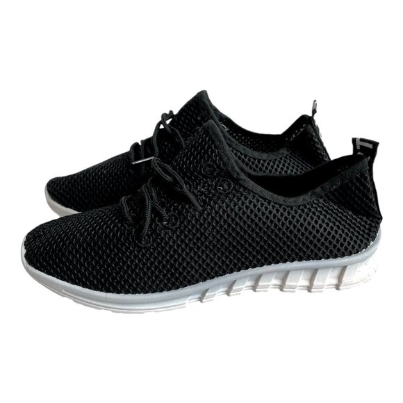 Women’s Black Mesh Athletic Sneakers Lace Up Running Walking Shoes Sz 10 NWOB - Picture 1 of 6